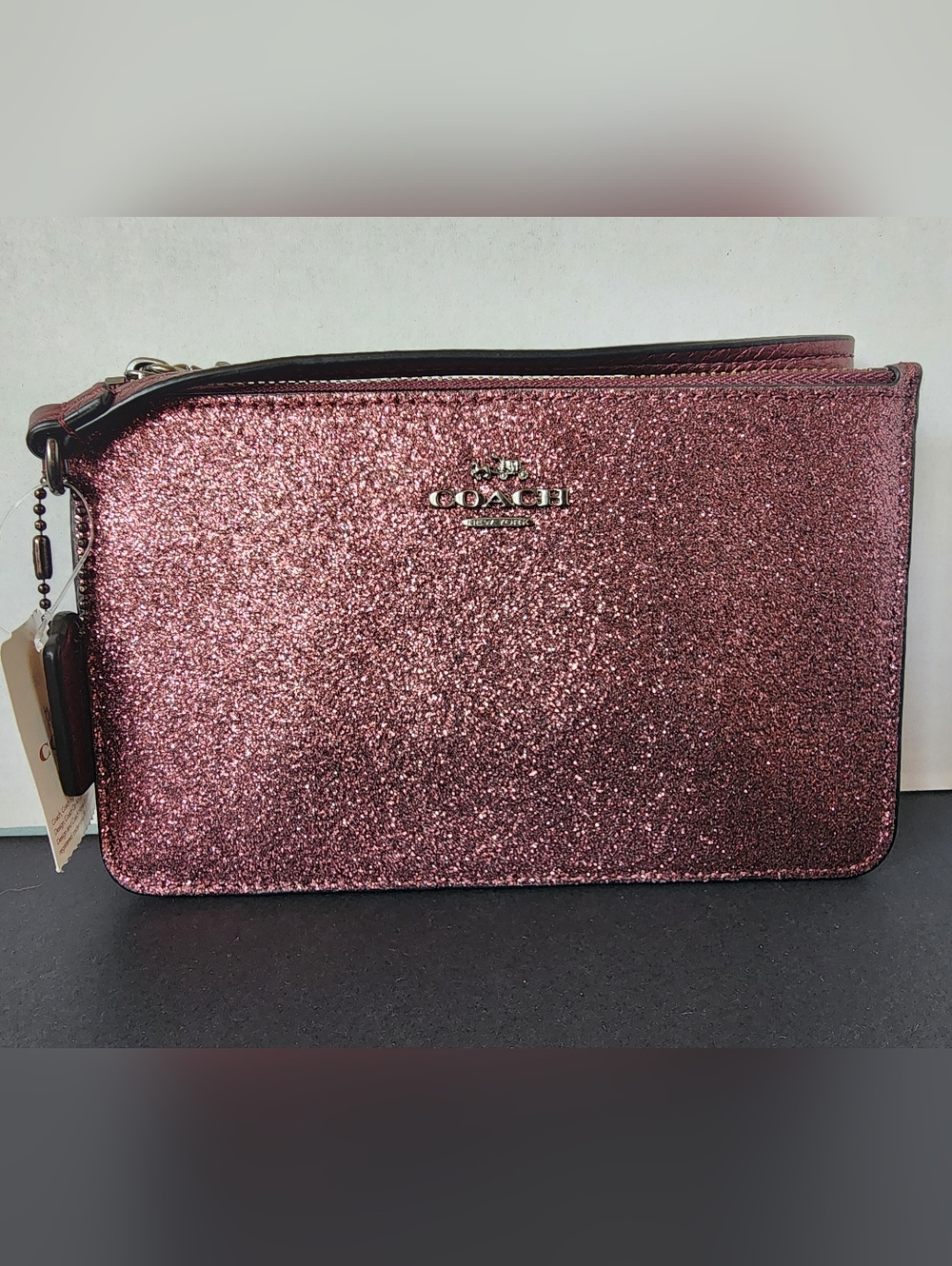 SOLD✨️NWT✨️ Coach Metallic Cherry Wristlet, Gunmetal, 2015